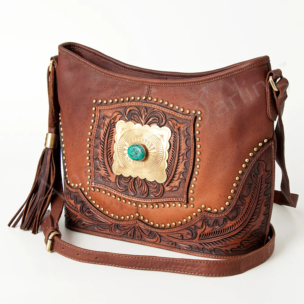 AMERICAN DARLING LEATHER AND TOOLED LEATHER PURSE