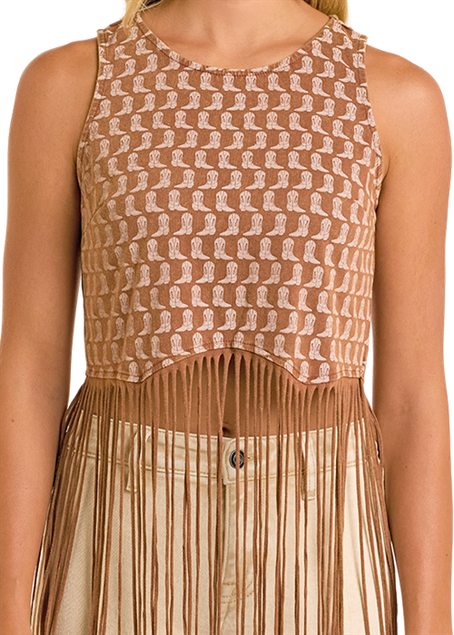 ROCK & ROLL BOOT PRINT FRINGE TANK
