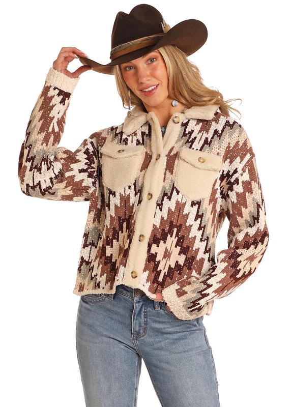 ROCK&ROLL AZTEC CARDIGAN SWEATER - BROWN