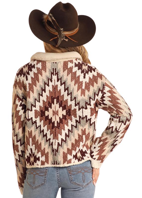 ROCK&ROLL AZTEC CARDIGAN SWEATER - BROWN