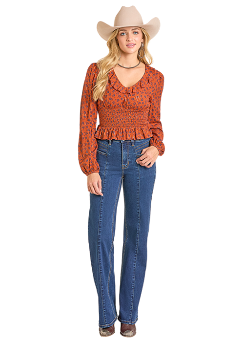 ROCK&ROLL FLORAL PRINT SMOCKED BODICE