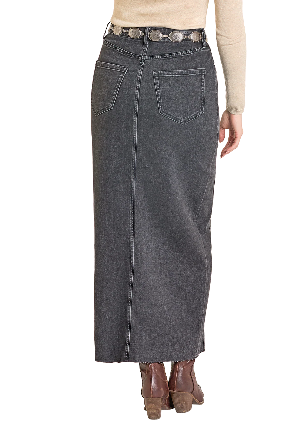 R&R BLACK DENIM MAXI SKIRT