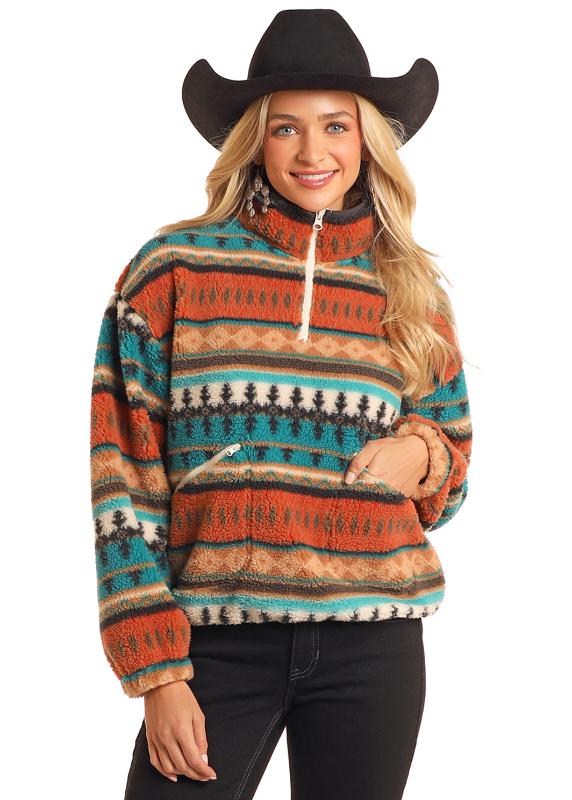 ROCK&ROLL AZTEC PRINT SHERPA 1/4 ZIP