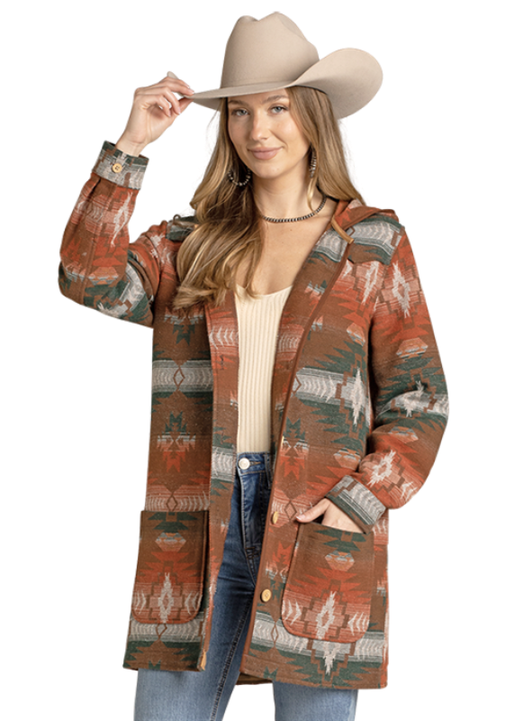 ROCK&ROLL AZTEC JAQUARD COAT WITH HOOD