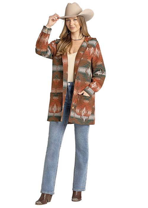 ROCK&ROLL AZTEC JAQUARD COAT WITH HOOD