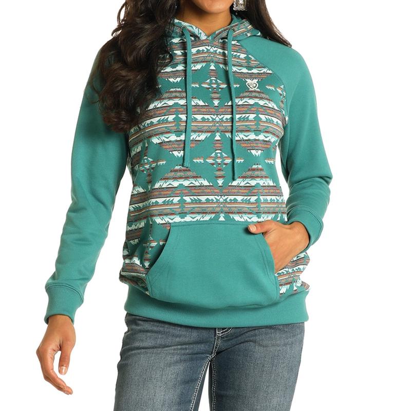 ROCK&ROLL LADIES CONTRASTING SLEEVE HOODIE TEAL