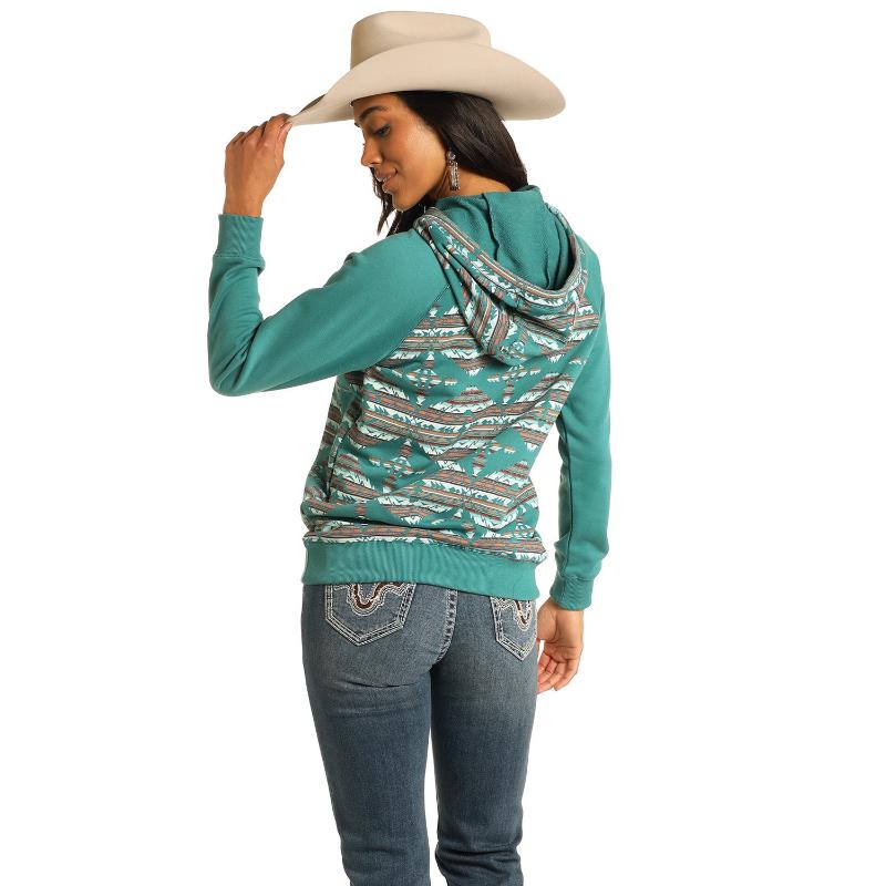 ROCK&ROLL LADIES CONTRASTING SLEEVE HOODIE TEAL