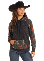 ROCK & ROLL HORSE CONTRASTING SLEEVE HOODIE