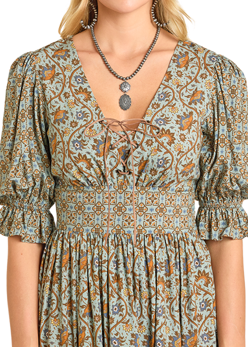 R&R WESTERN LACE UP JADE DRESS