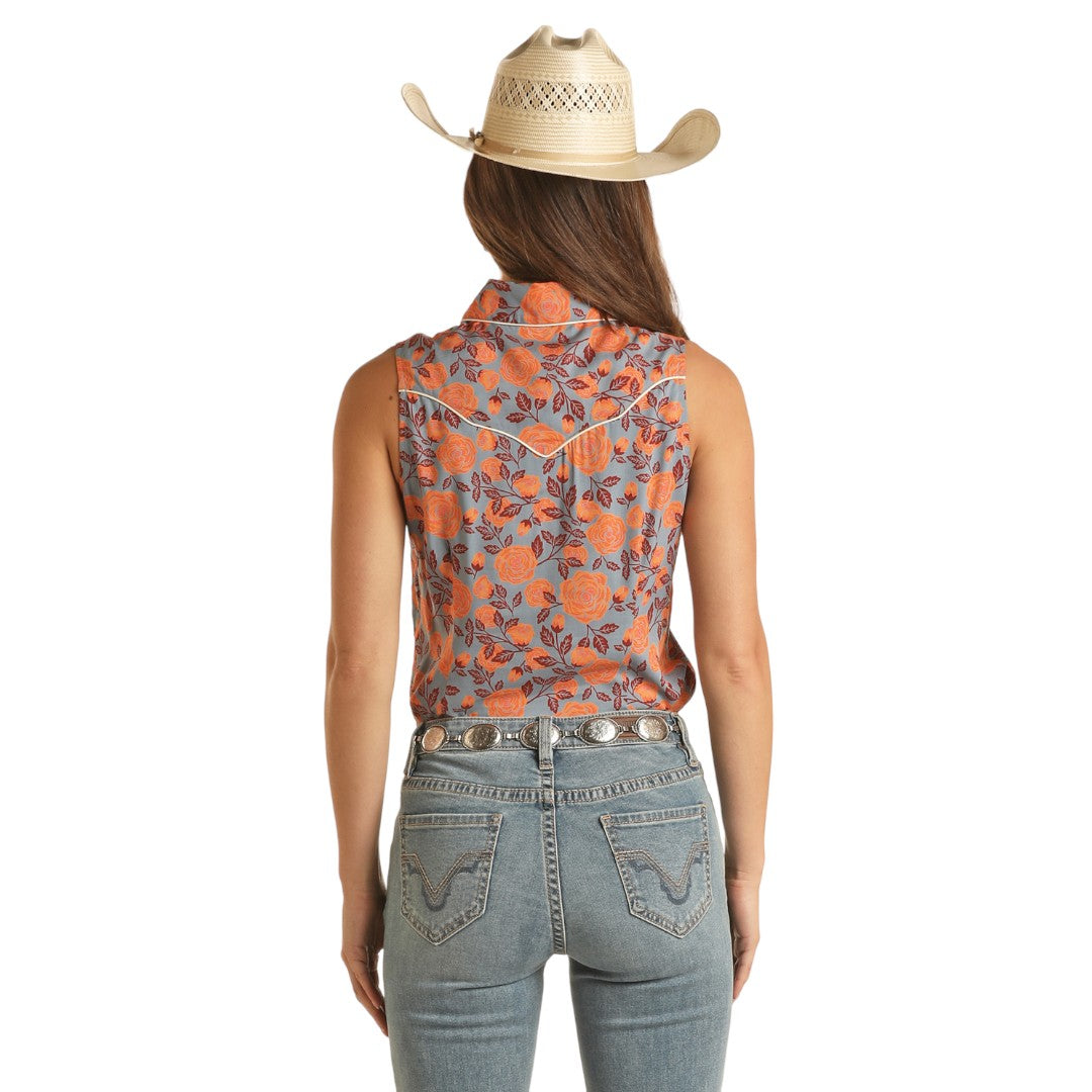 R&R FLORAL SLEEVELESS SNAP