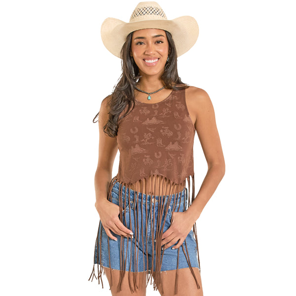 ROCK & ROLL BOOT PRINT FRINGE TANK RODEO PRINT