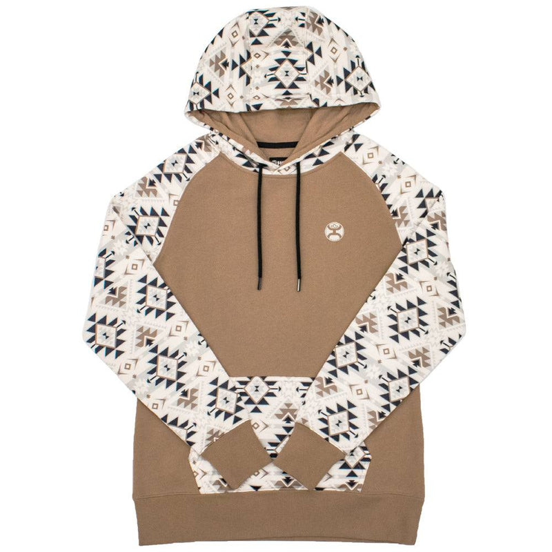 HOOEY Tan Summit Hoodie with Aztec on sleeves