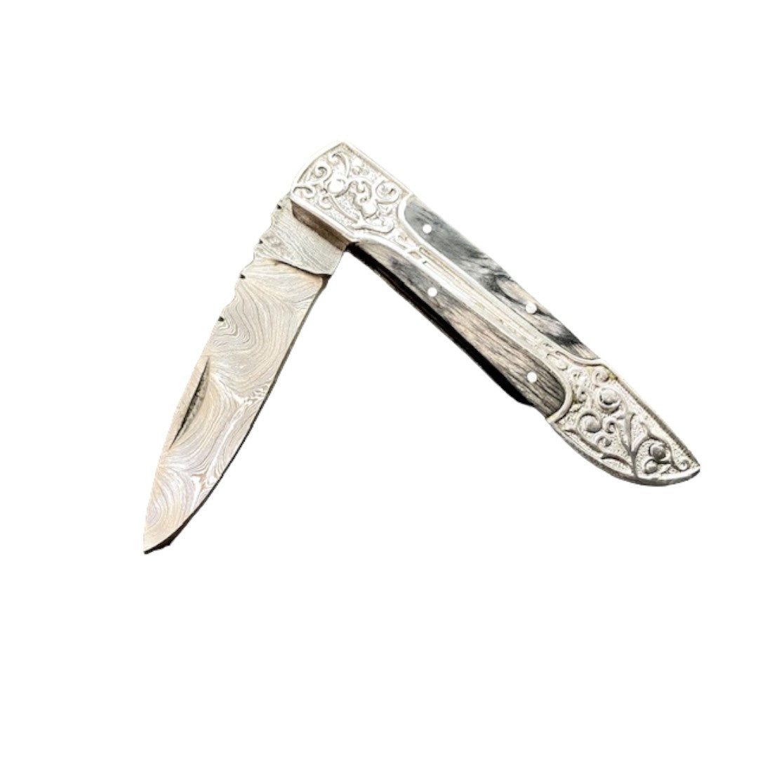 VIKING DAMASCUS FOLDING POCKET KNIFE.