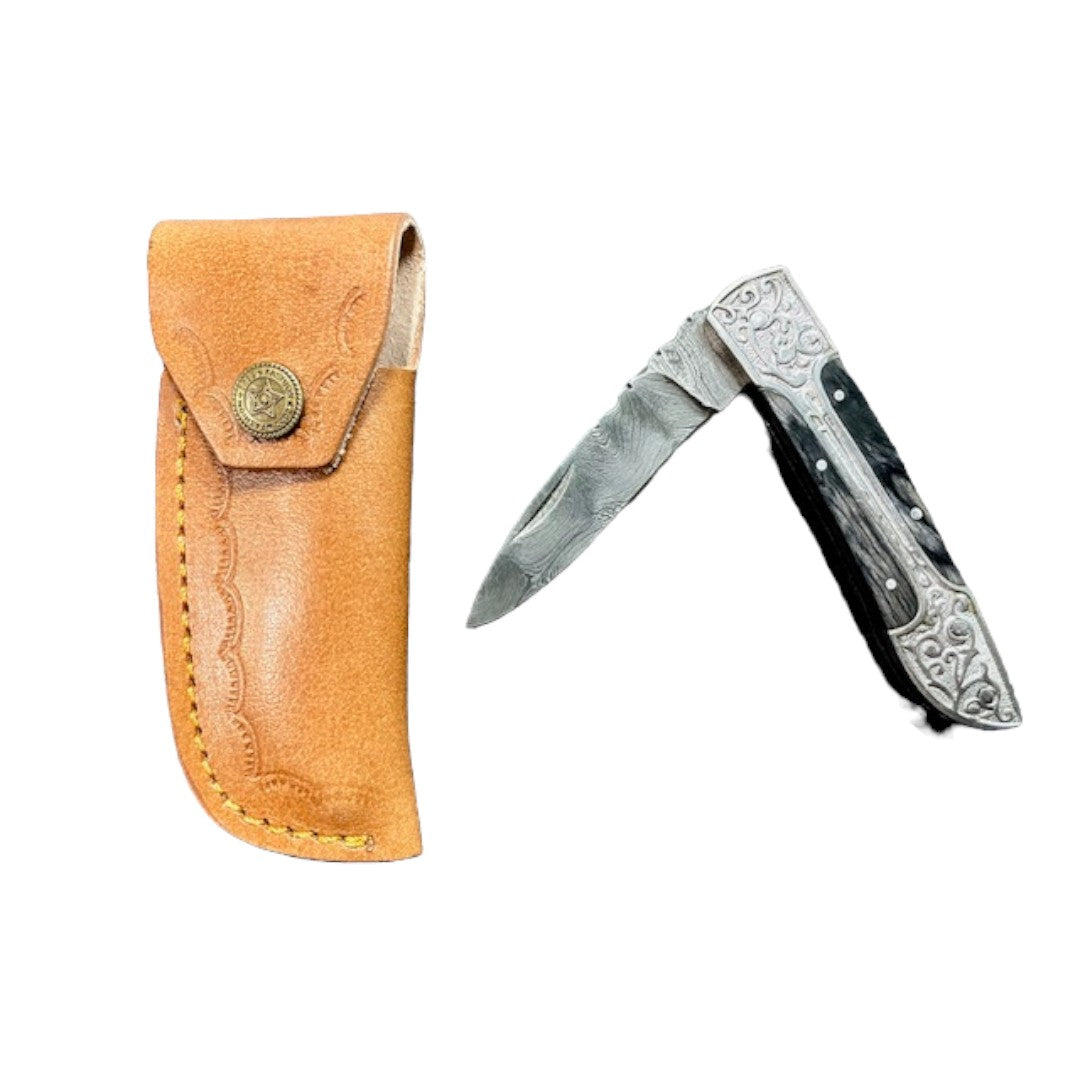 VIKING DAMASCUS FOLDING POCKET KNIFE.