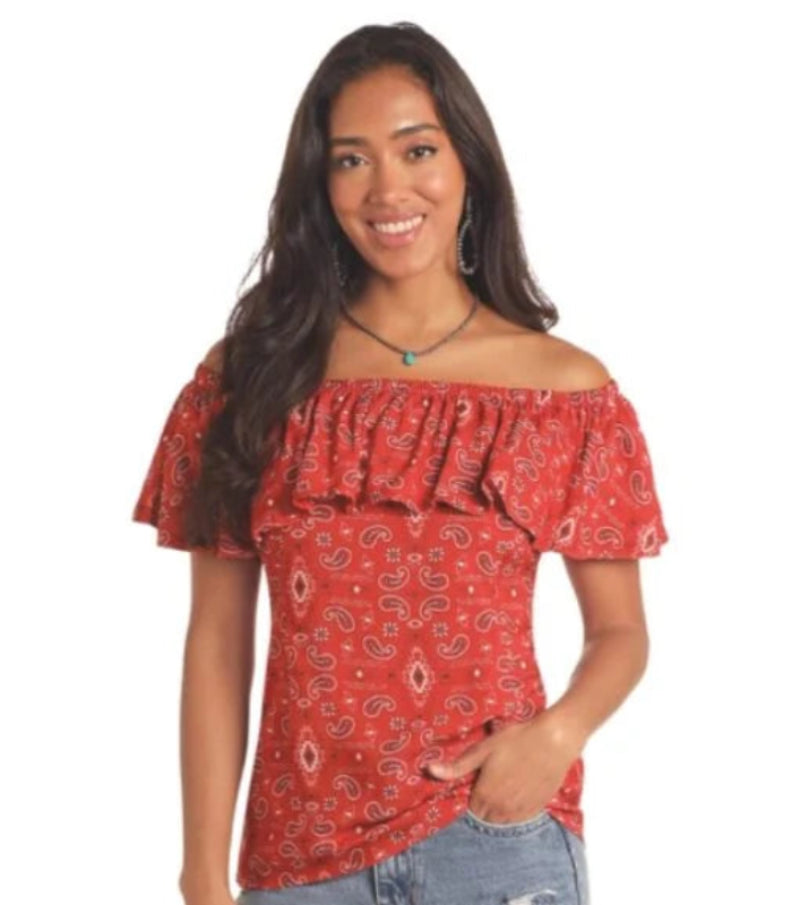 ROCK&ROLL LADIES OTS FLOUNCE TOP