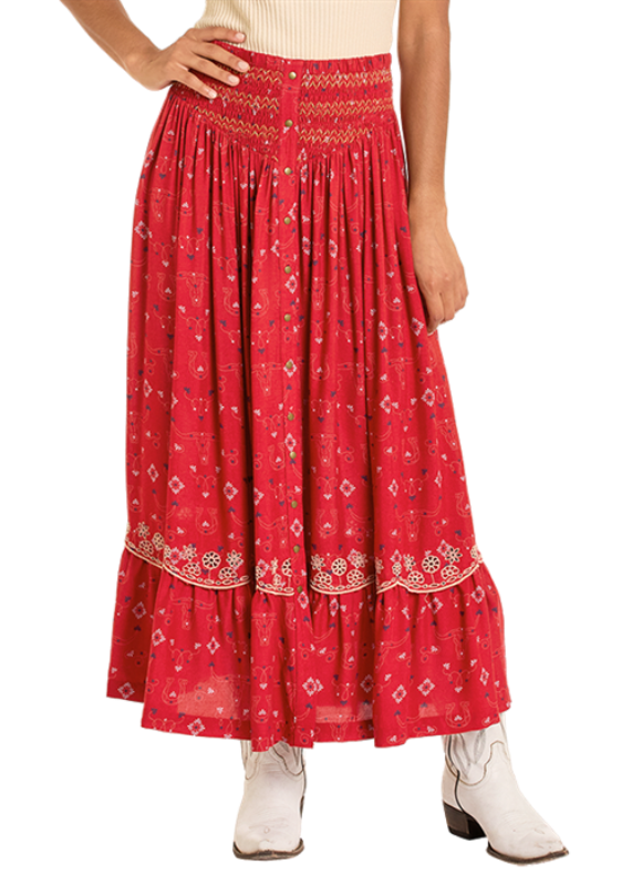PANHANDLE SLIM PRINTED SMOCKED SNAP SKIRT