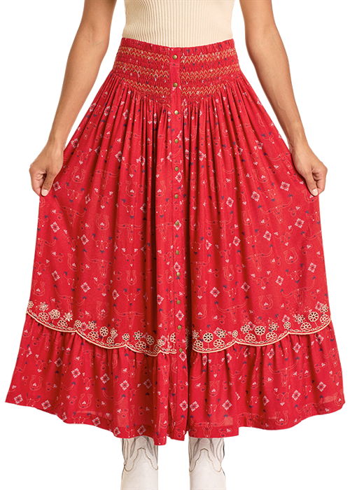 PANHANDLE SLIM PRINTED SMOCKED SNAP SKIRT