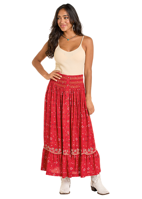 PANHANDLE SLIM PRINTED SMOCKED SNAP SKIRT