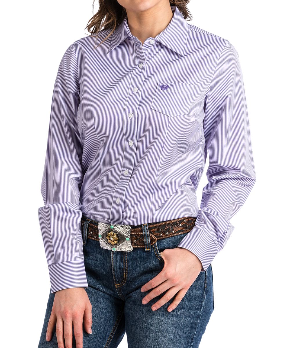 CINCH WOMENS LS PURPLE STRIPE