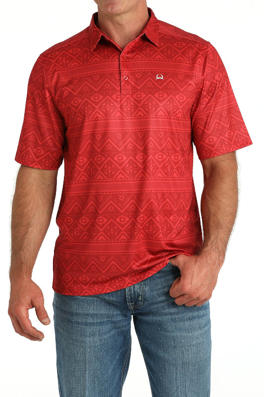 CINCH MENS WESTERN PRINT ARENA FLEX POLO - RED