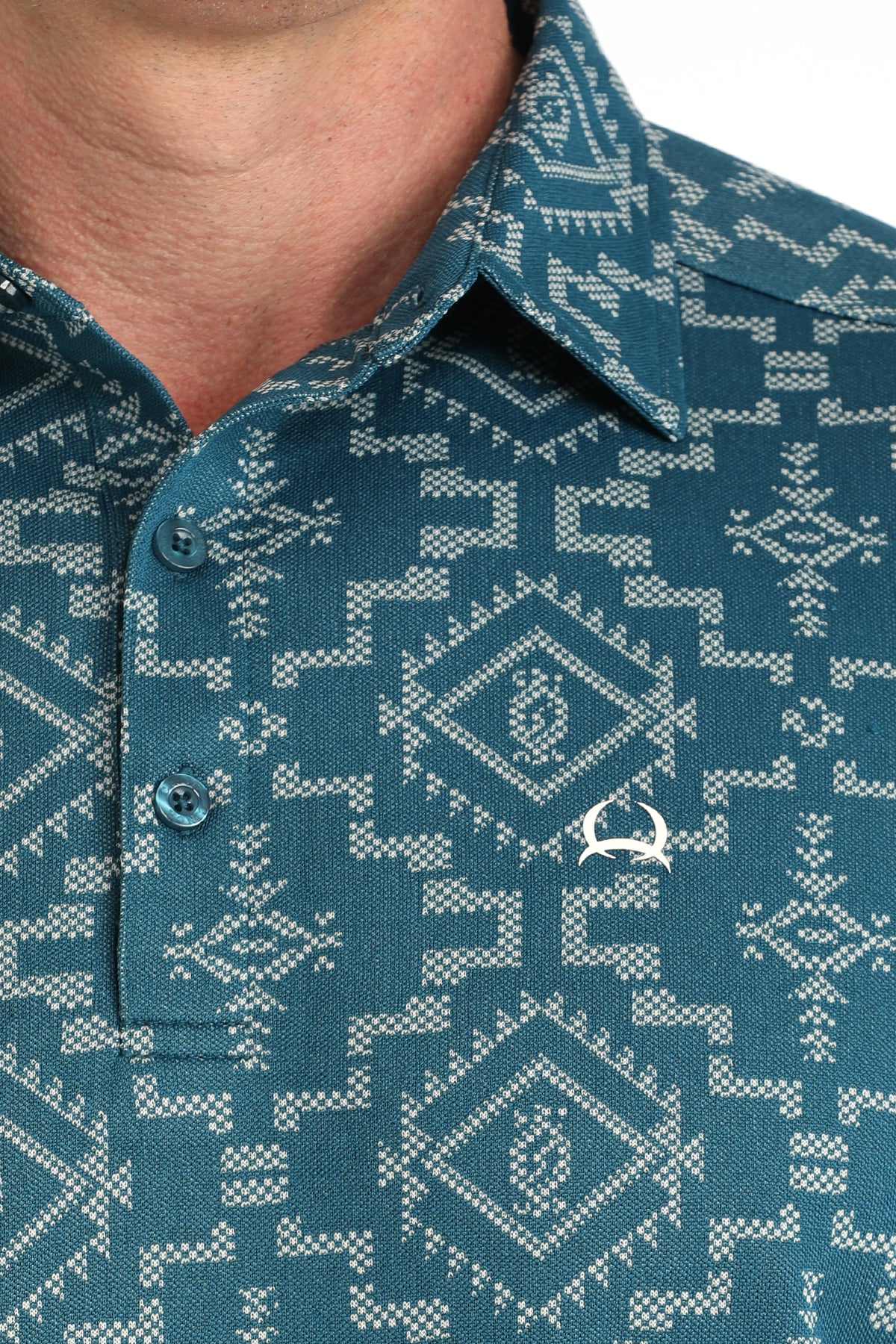 CINCH MENS WESTERN PRINT ARENA FLEX POLO - BLUE