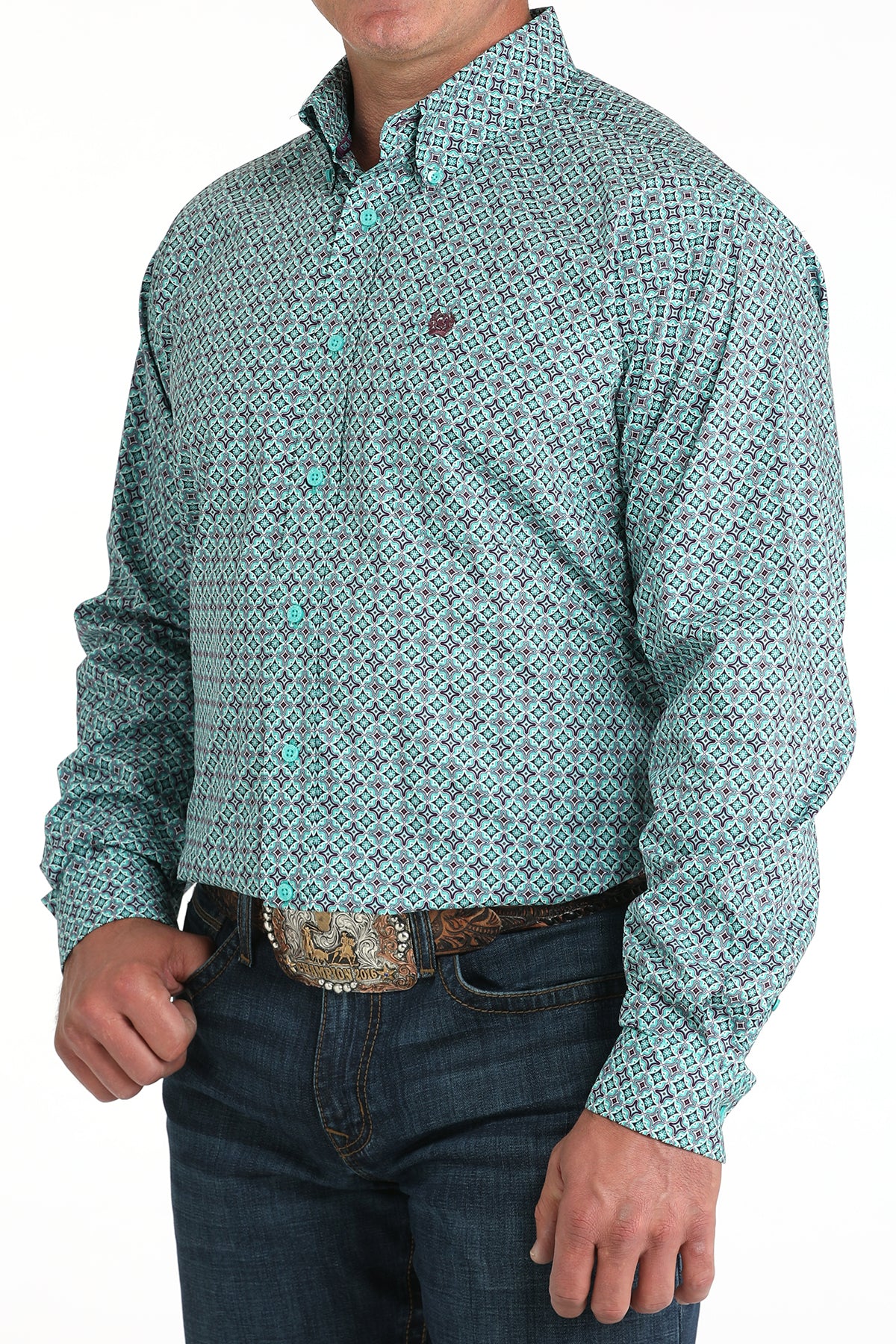 CINCH MEN'S L/S PRINT TURQ