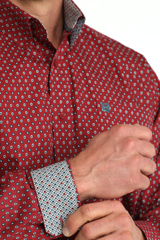 CINCH MEN'S L/S BURGUNDY PATTERN