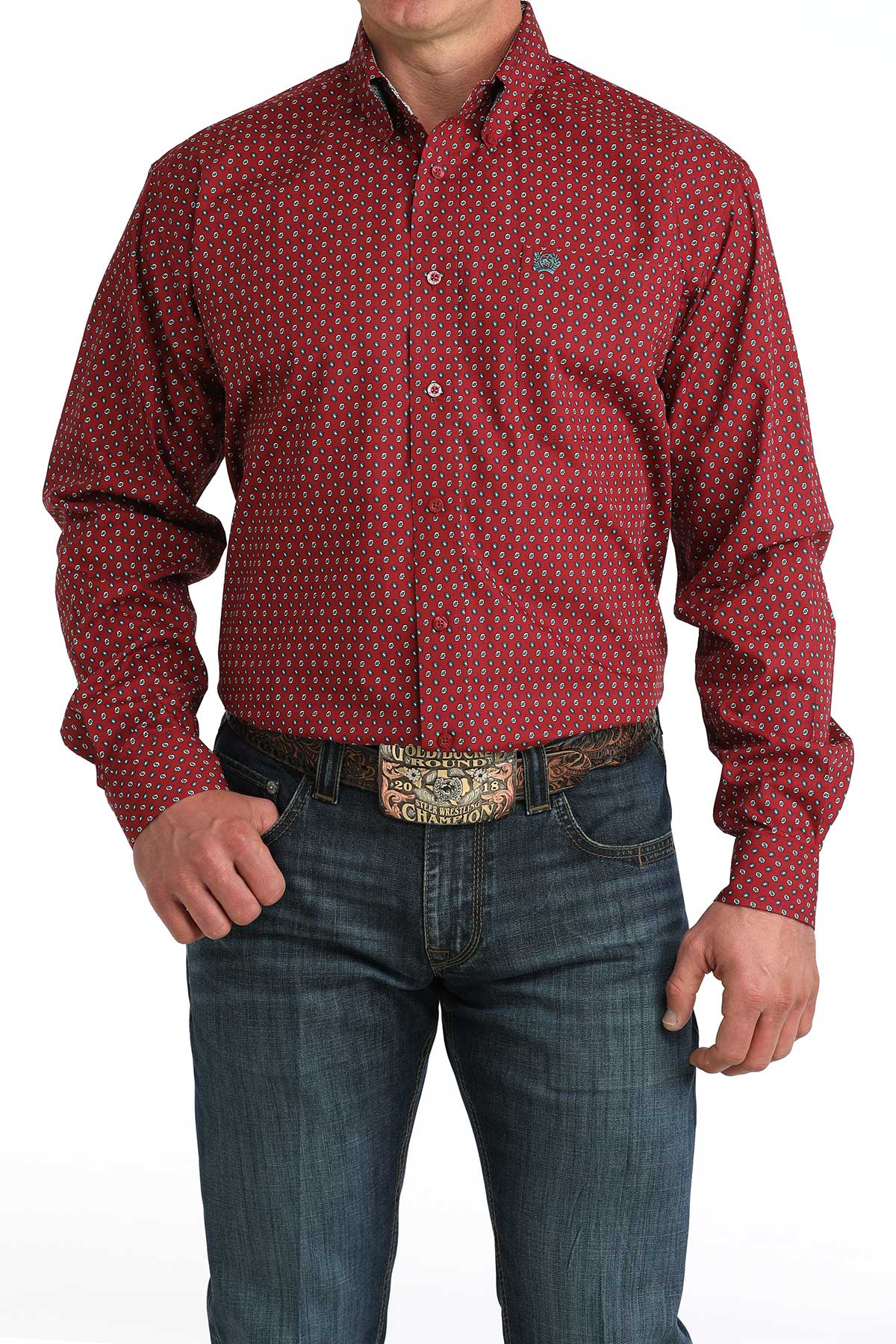CINCH MEN'S L/S BURGUNDY PATTERN