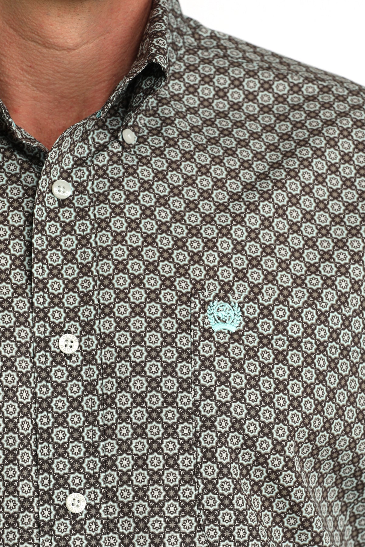 CINCH MEN'S L/S PRINT TEAL BRN