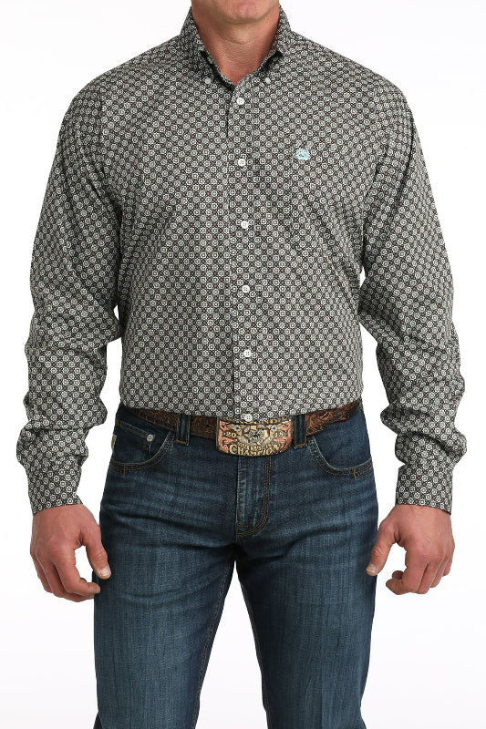 CINCH MEN'S L/S PRINT TEAL BRN