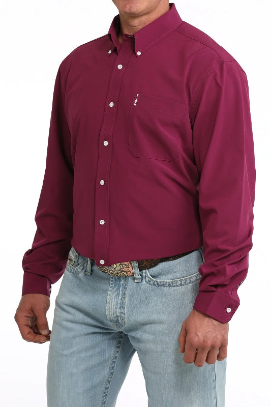 CINCH MENS WESTERN PRINT MODERN FIT ARENA FLEX - L/S  MAROON