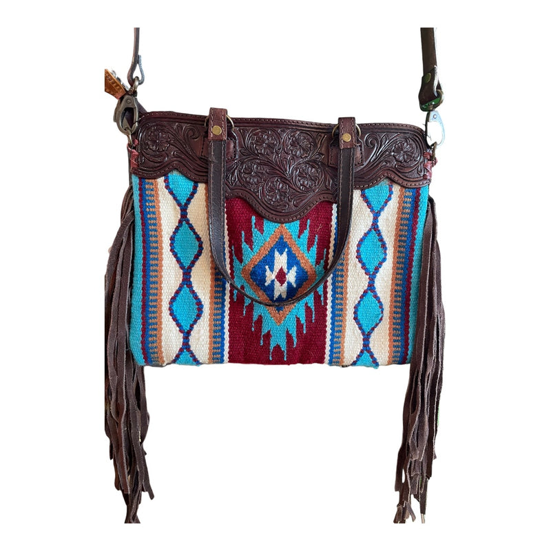 AMERICAN DARLING BLANKET AND TOOLED LEATHER PURSE