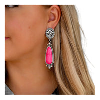 Pink Statement Earring On Silver Concho Post