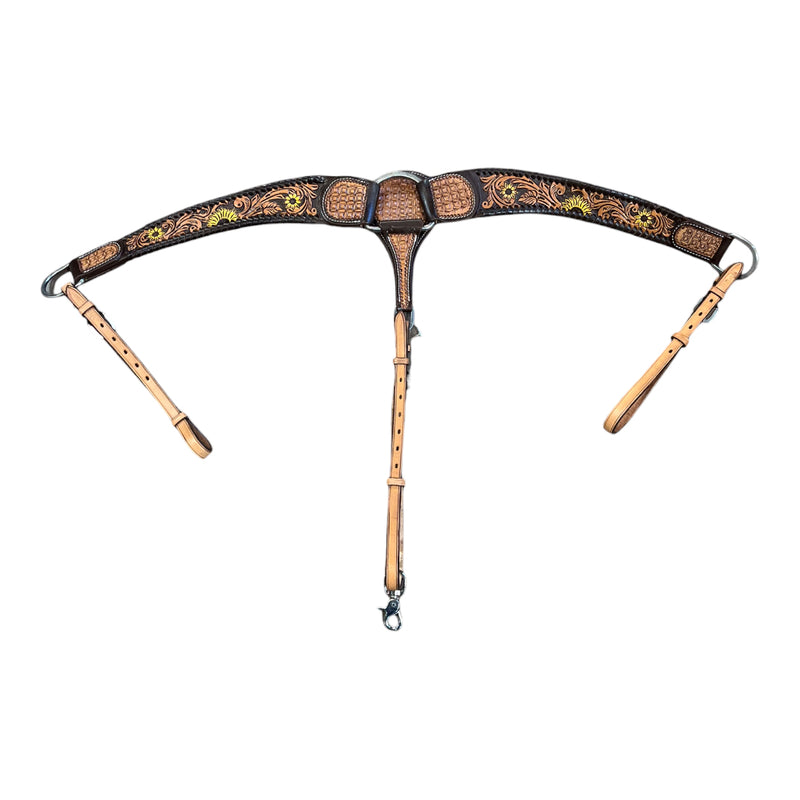 TE Floral Sunflowertooled Breast collar and Headstall 2 Pc Set