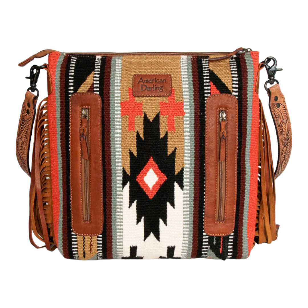 AMERICAN DARLING BLANKET AND TOOLED LEATHER PURSE