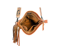 AMERICAN DARLING Full Grain Leather Chap bag with Fringes Turquoise Inlay