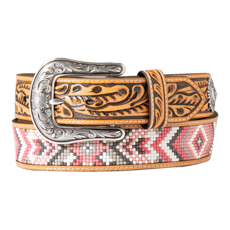 ANGEL RANCH LADIES BELT 1 1/2" BEADED INLAY PINK