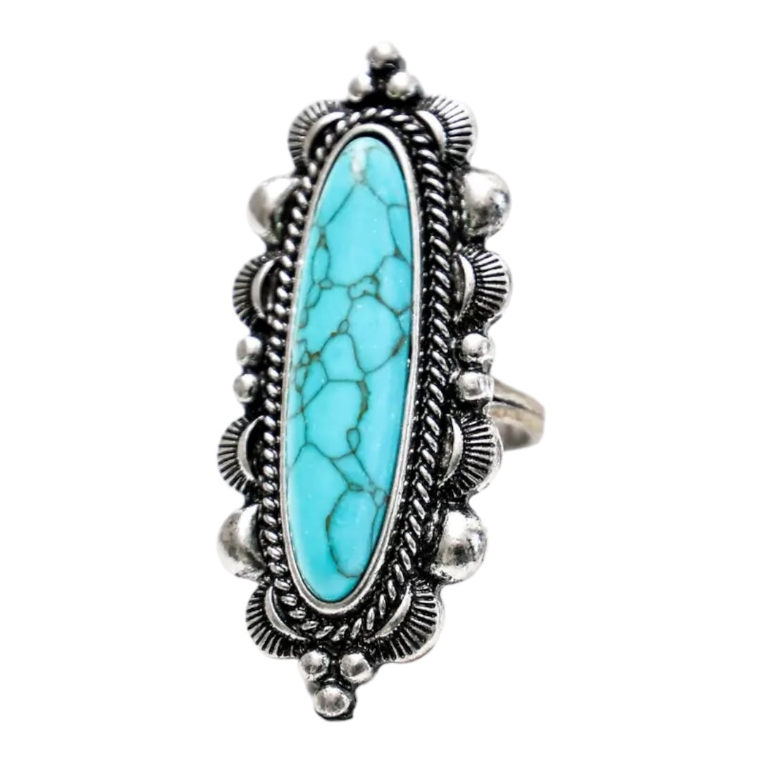 Adjustable Elongated Turquoise Ring – Ranch By Design