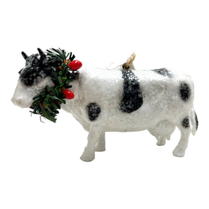 CHRISTMAS  COW ORNAMENT WITH WREATH