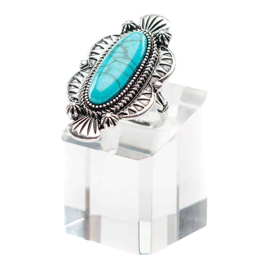 Adjustable Elongated Navajo Inspired Turquoise Ring