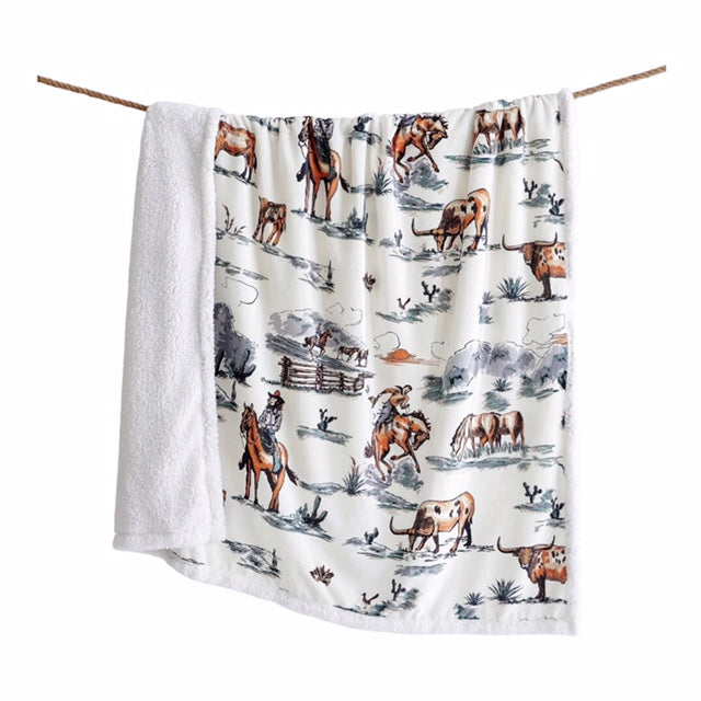 Ranch Life Western Toile Campfire Sherpa Throw