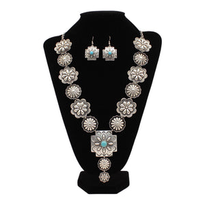BLAZIN ROXX NECKLACE SET ROUND FLOWER TURQUOISE STONES