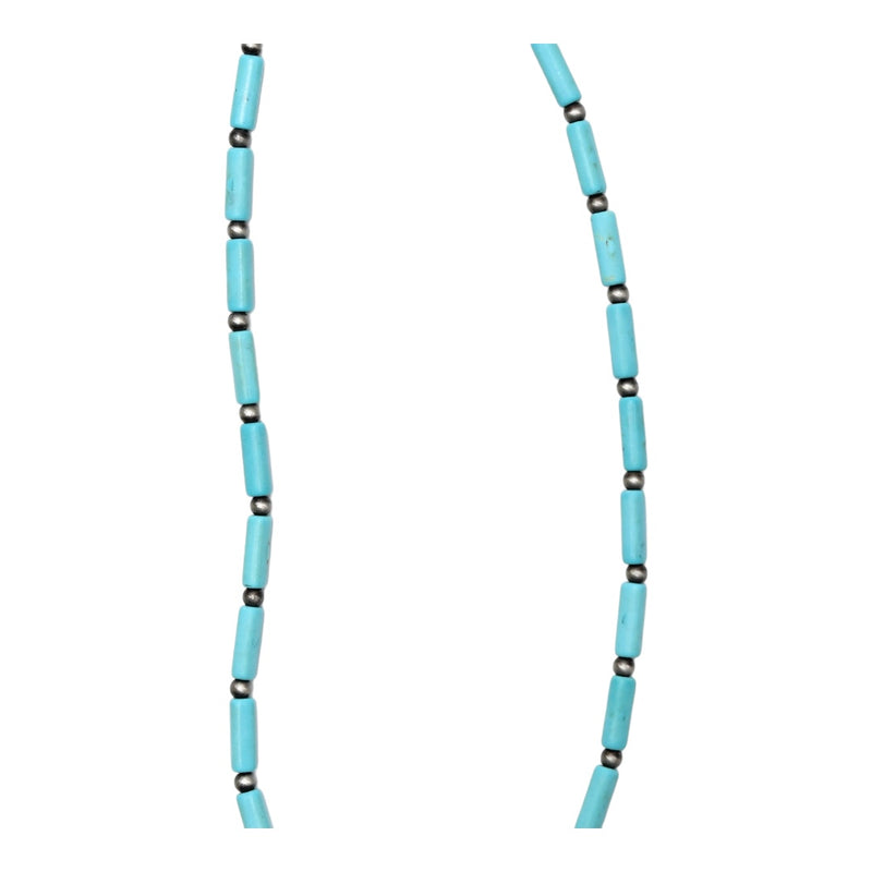 16" Turquoise Tube Bead Necklace w/ Southwestern Bead Accent