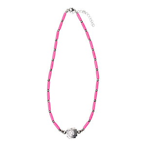 16" Pink Tube Bead Necklace with Southwestern Bead Accent