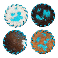 Cowhide Turquoise Coasters - Set of 4