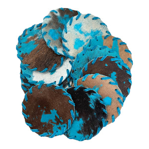 Cowhide Turquoise Coasters - Set of 4