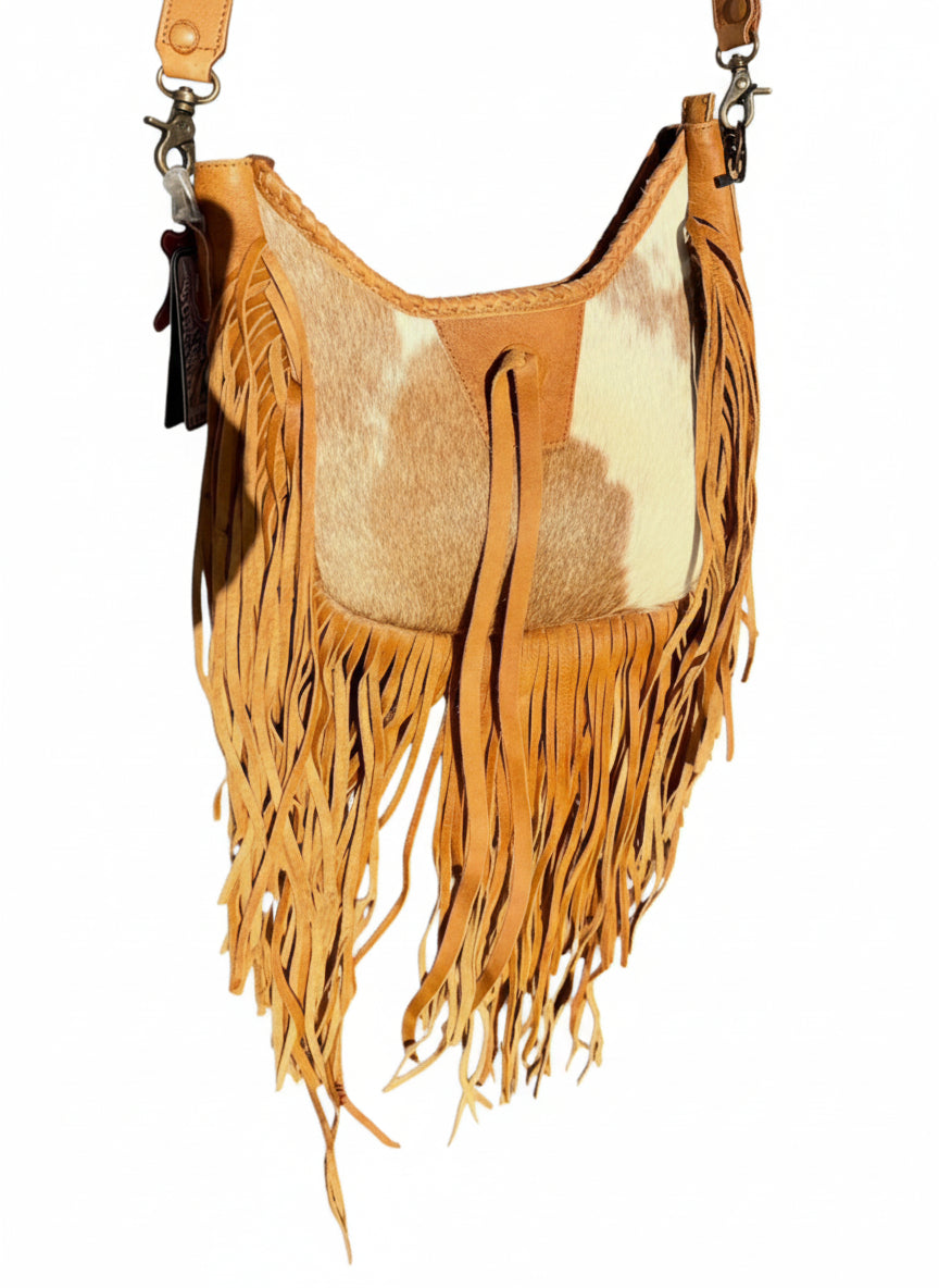 AMERICAN DARLING GENUINE LEATHER AND HAIR ON HOBO HANDBAG
