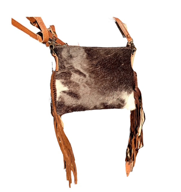 HAIR ON COWHIDE CROSS BOYD BAG BROWN
