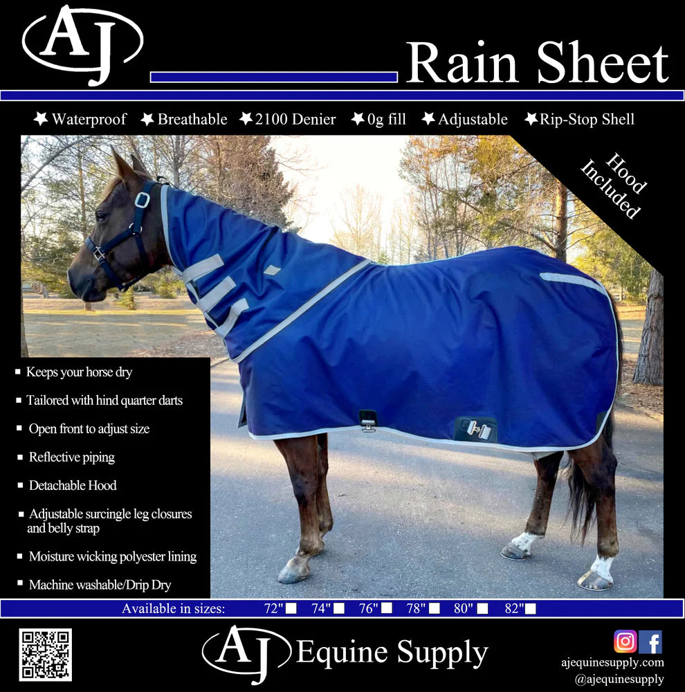 AJ EQUINE RAIN SHEET WITH NECK COVER - no fill