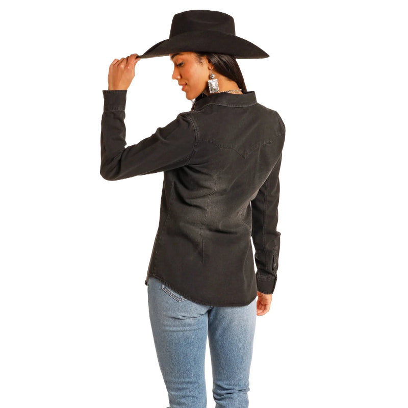ROCK & ROLL DISTRESSED BLACK DENIM SHIRT